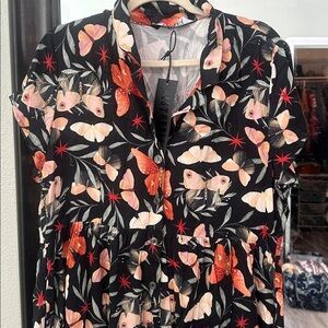 Floral Butterfly Print Dress Goth